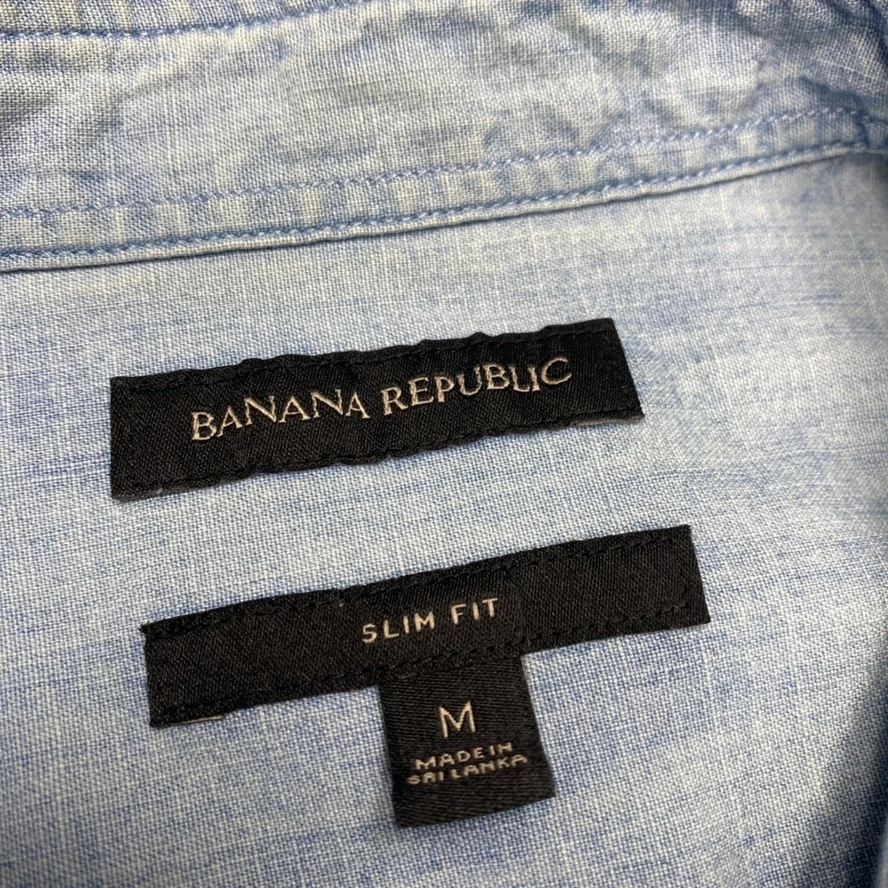 Banana Republic Button Down Shirt Mens M Blue Slim Fit Chambray Denim Fade